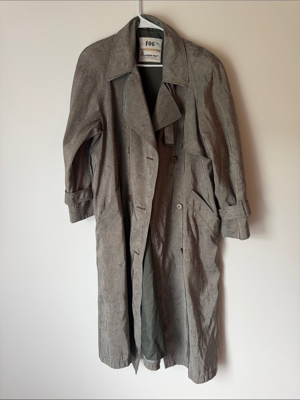 London Fog Olive Gray Textured Trench Coat vintage